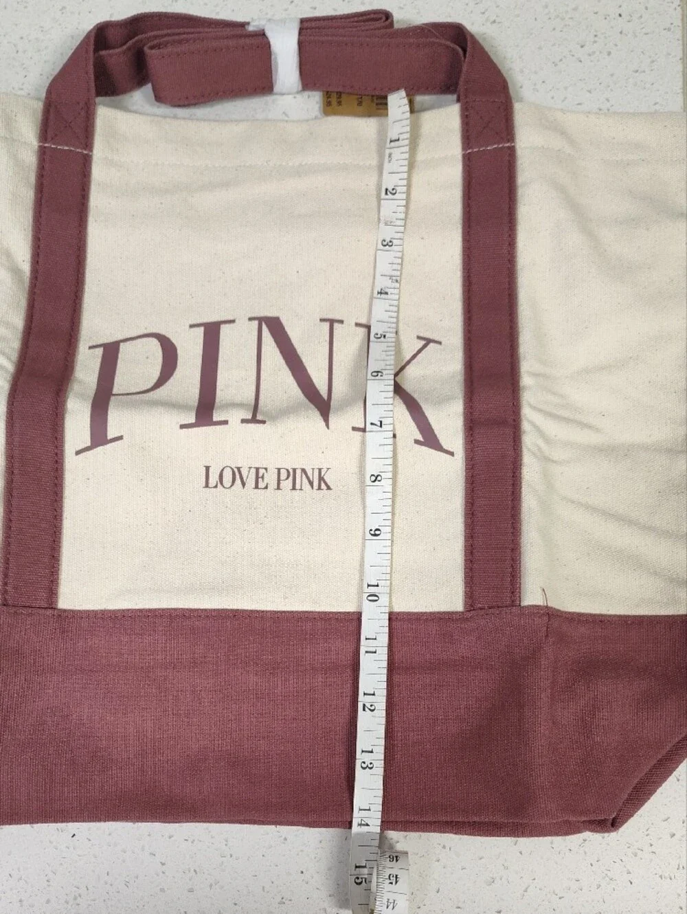 PINK Victoria's Secret Cream Canvas Tote In Dusty Rose Accents. Brand New